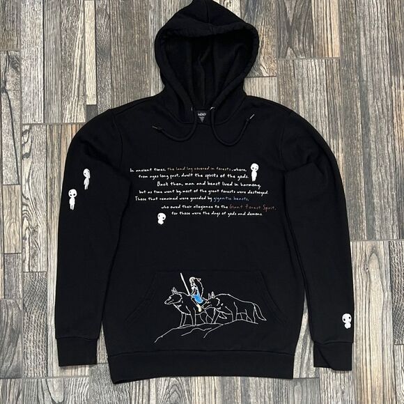🔥 Studio Ghibli Princess Mononoke Embroidered Black Hoodie Size Small - PERFECT - Picture 1 of 10